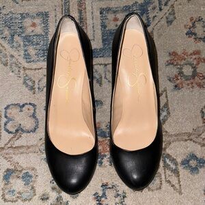 Jessica Simpson Black Wedges with Smooth Leather and Rounded Toe